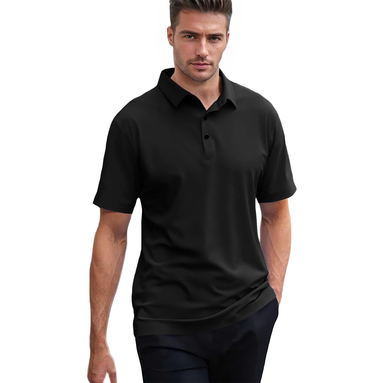 Polo sin costuras para hombre, ajuste delgado, cuello de manga corta, agradable al tacto, secado rápido para trabajo casual