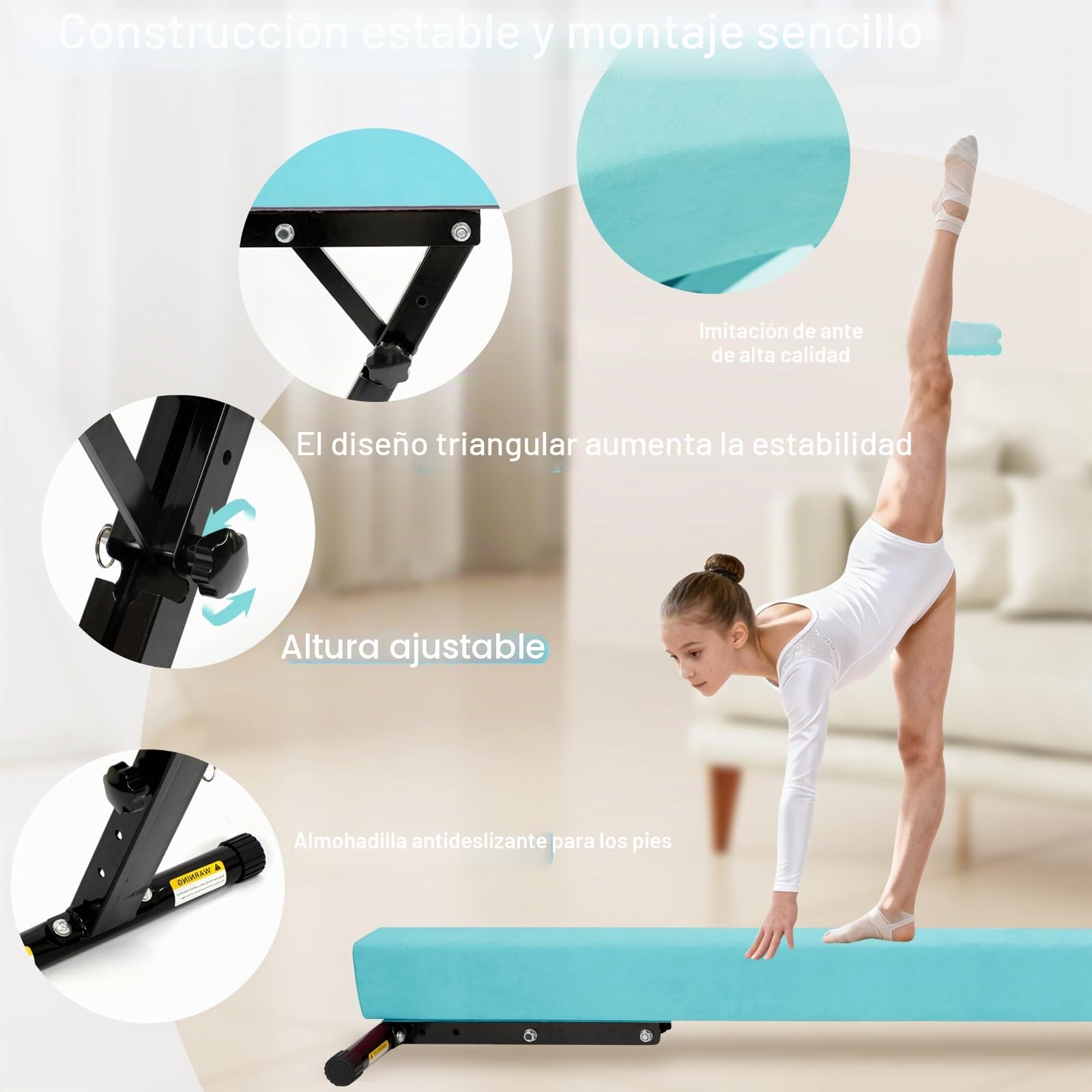 Barra de Gimnasia para Niños 245 cm Barra de Equilibrio 5 ajustes de Altura. (Verde)