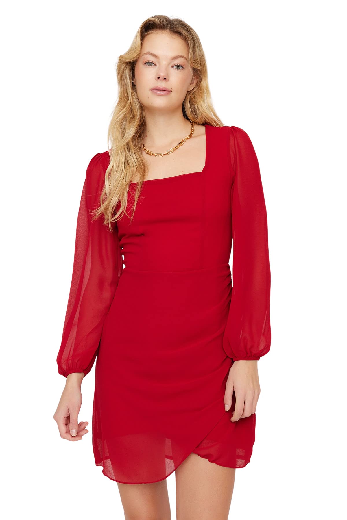 Trendyol Damen Gerade Mini Lange Ärmel Geschäft Regulär Kleid