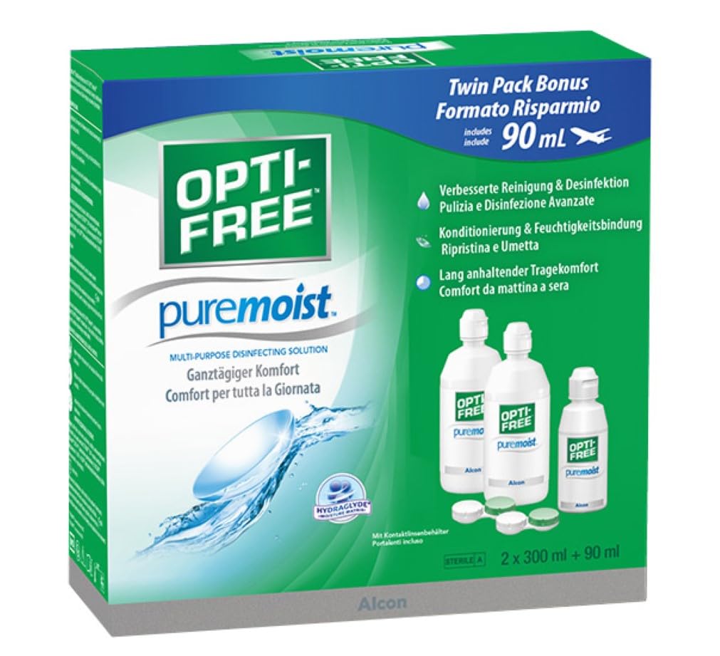 Opti-Free PureMoist Kontaktlinsen-Pflegemittel | Vorrats- und Reisepackung | 2 x 300 ml + 90 ml