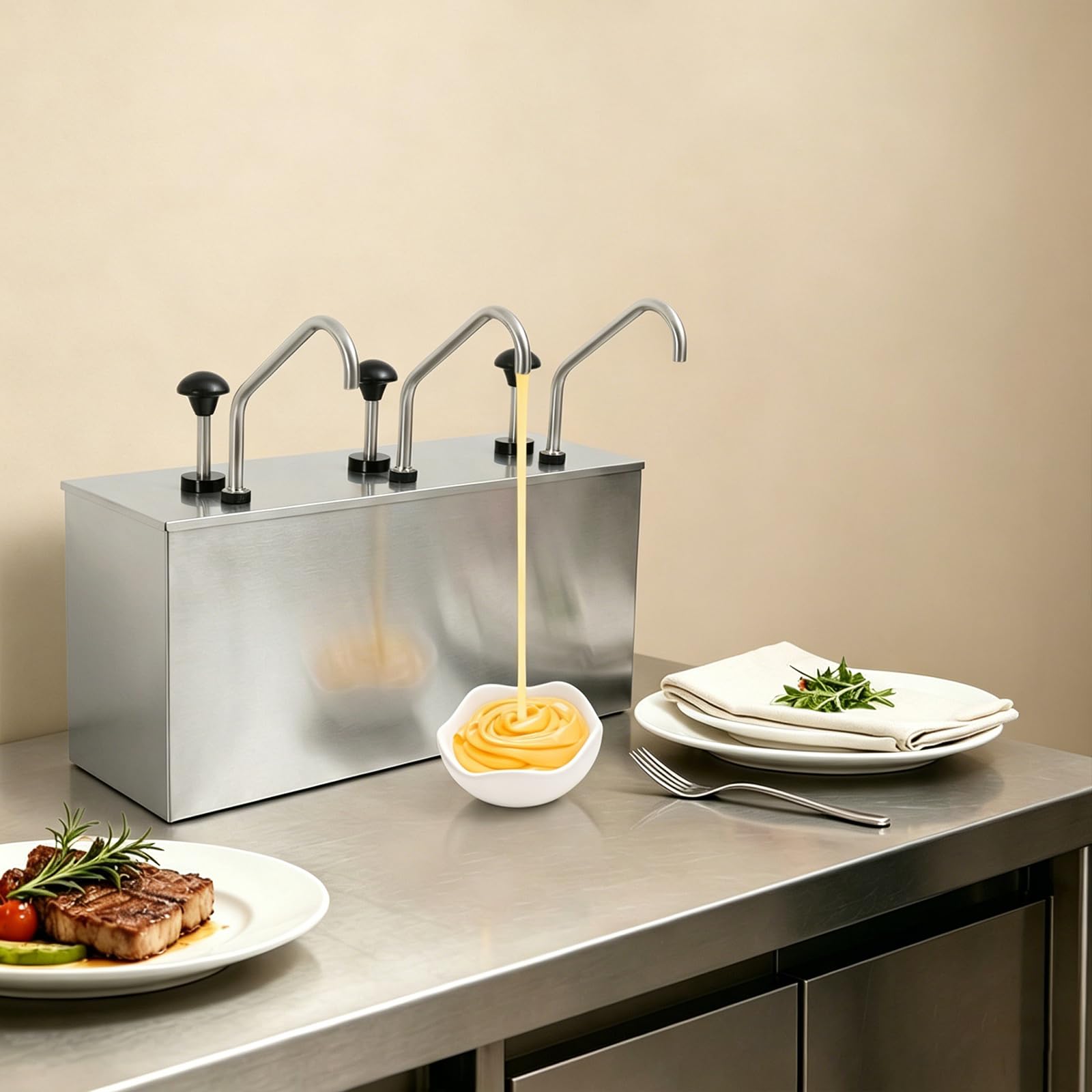 3x4L Dispenser salsa in acciaio inox pompa per salsa con 3 teste