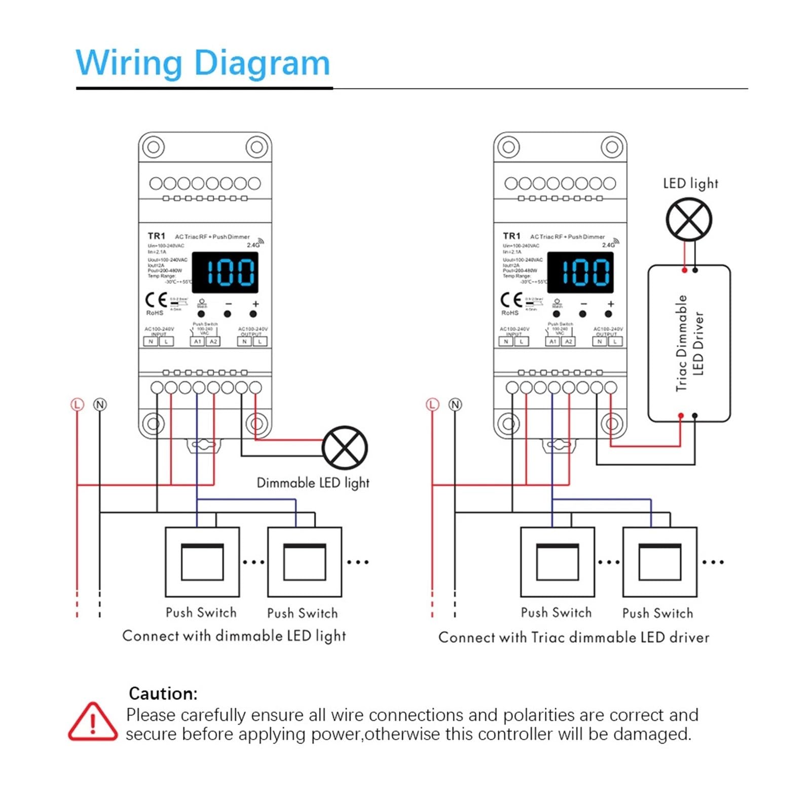 Dimmer LED 220 V 230 V 110 V AC Triac Dimmen Druckknopfschalter mit 2,4 G Fernbedienung Dimmer Schalter DIN Schiene LED Birne(LSD-R1 Remote Only)