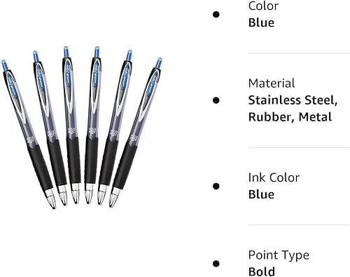 Miniatura 5 de Uni-Ball Signo 207 pluma en gel retráctil punta gruesa de 10 mm azul paquete de 6