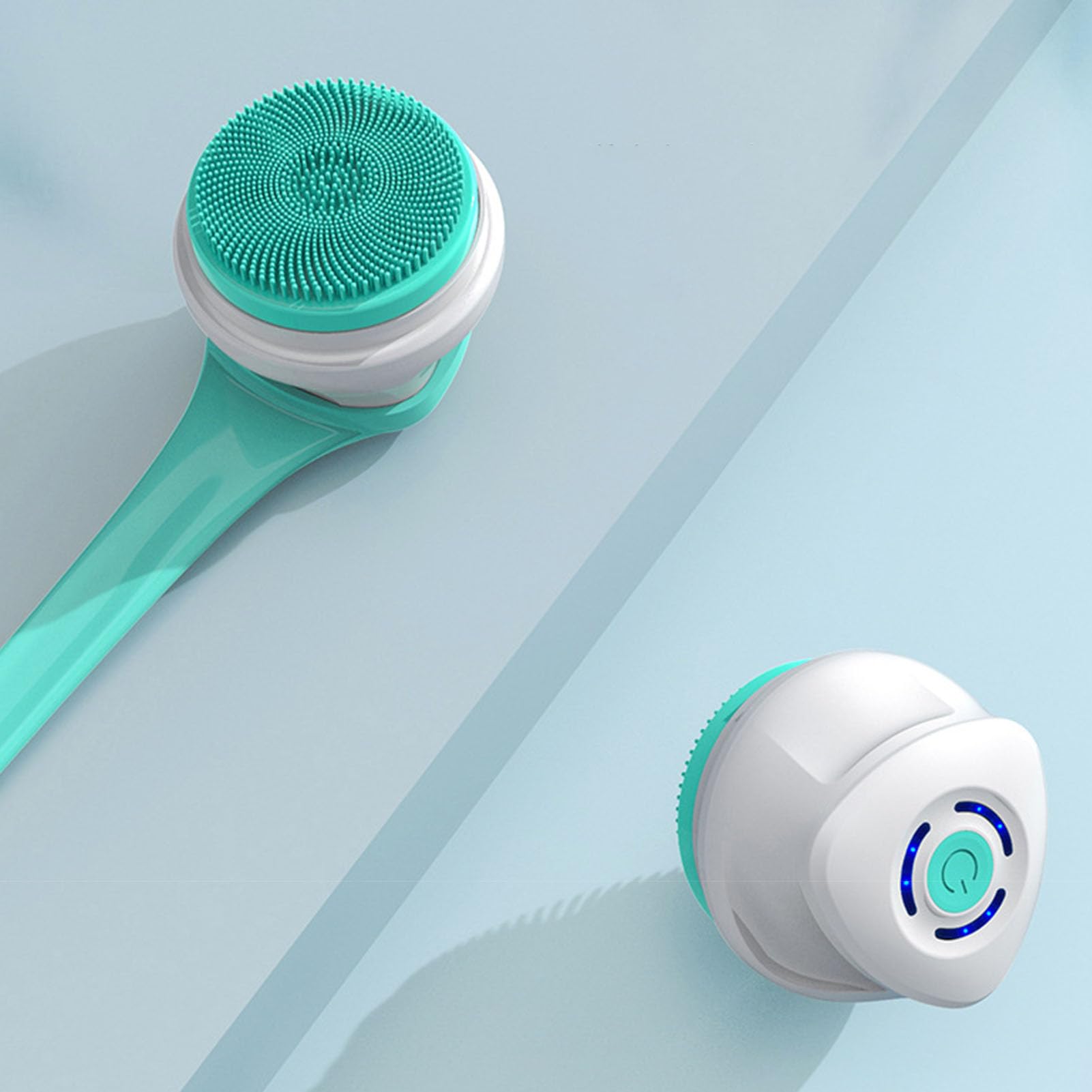 Tangxi Spazzola Elettrica per Doccia, Batteria Ricaricabile da 1200 MAh, Multifunzione, 5 Teste Diverse, Spazzola per la Schiena Senza Fili, per la Pulizia della Pelle (GREEN)