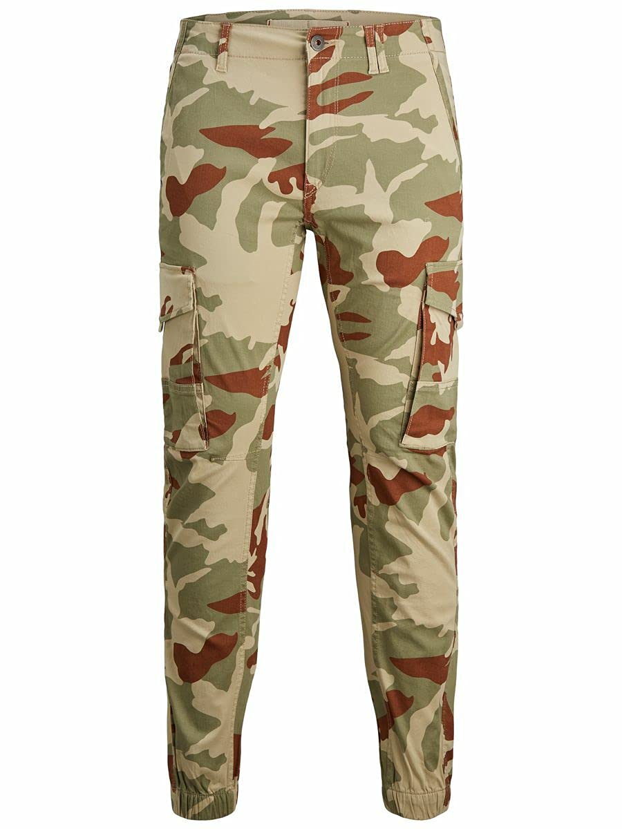 JACK & JONES Paul Flake Cargo Tapered Fit Herren Jeans Hose, Farbe:Desert Camo, Hosengröße:W29/L30