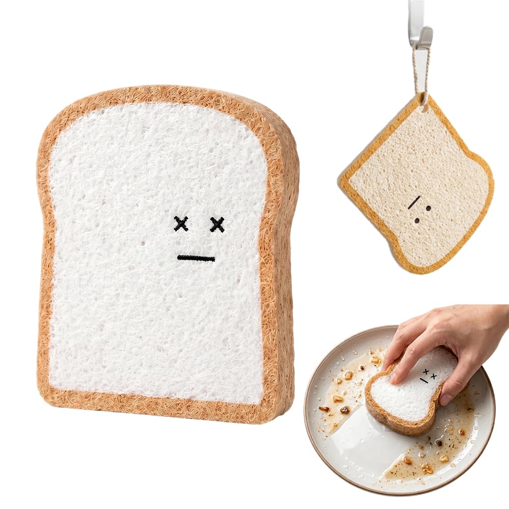 Bread Sponges, Toast Shaped Compostable Kitchen Scrubber Pads, Non-Scratch Dish Sponge Set (4Pcs) (4pcs-X face)