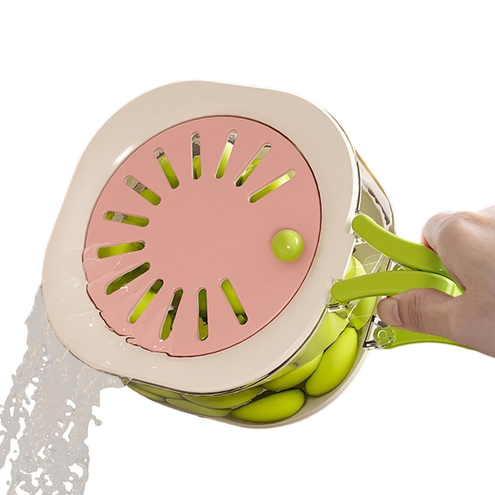 Fruit Washing Bowl with Strainer, Folding Handle, Fruit & Vegetable Washing Bowl with Lid, Double Layer Design, Salad Spinner, Kitchen Drain Basin and Basket for Food Vegetables Cleaning