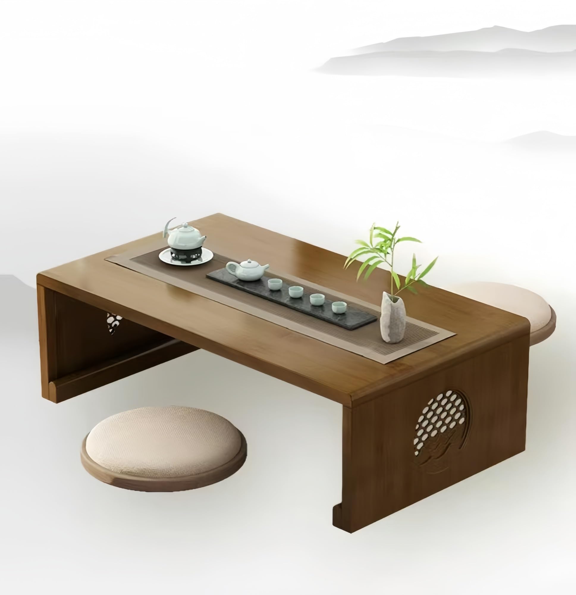 Floor-standing low table, multifunctional portable folding floor-standing table, low Japanese folding coffee table, small space tatami low table, suitable for bedroom and living room，dining(B,60cm)