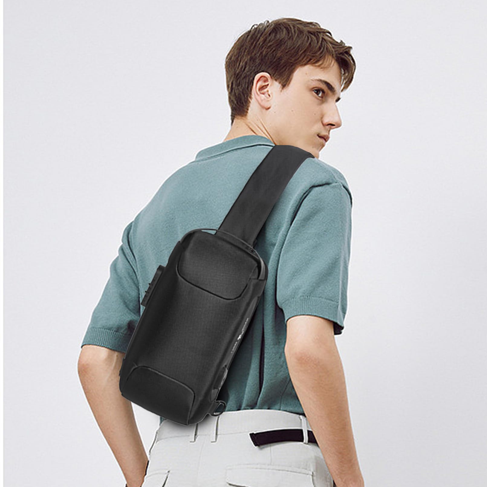 SPAHER Homme Sac de Poitrine Cuir Sacoche Homme Bandouliere Sac business Sac de loisir Sac a dos cuir pochette epaule homme Travers Pochette des Sports Affaires Voyage Noir