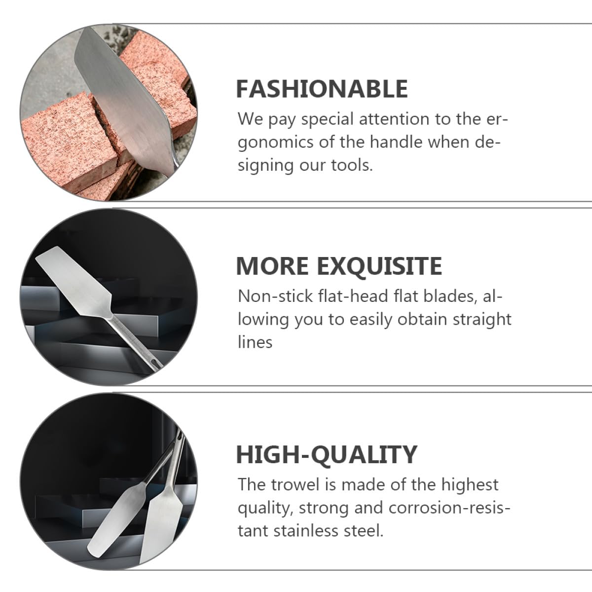 Uonlytech Paleta de Albañilería Multifuncional de Acero Inoxidable 3-8 Doble Cara Mango Redondo para Cortar Masilla y Trabajos de Construcción, Herramienta Manual Resistente