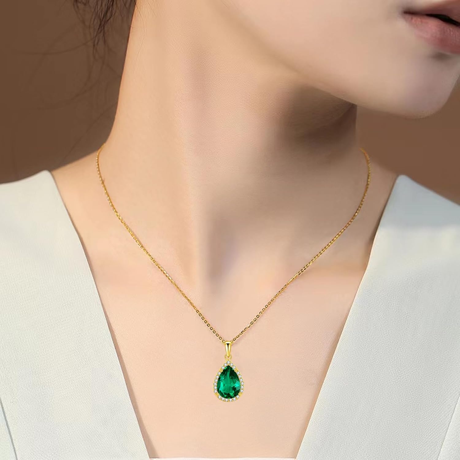 VONSSY Classic Oval Pendant Gemstone Necklace | Crystal Ruby Sapphire Waterdrop Birthstone Teardrop Emerald Necklace | 18K Platinum Gold Plated Chain | Jewelry Gift for Mother Wife Girlfriend - Image 4