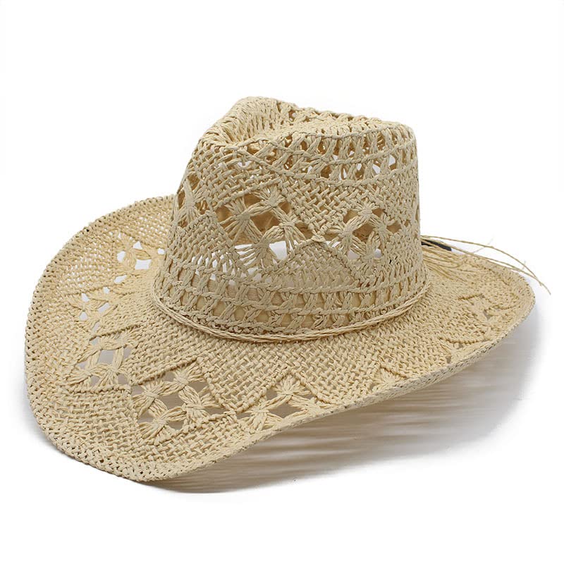 Chapeau de cowboy ajouré pour les vacances au soleil d'été en paille beige