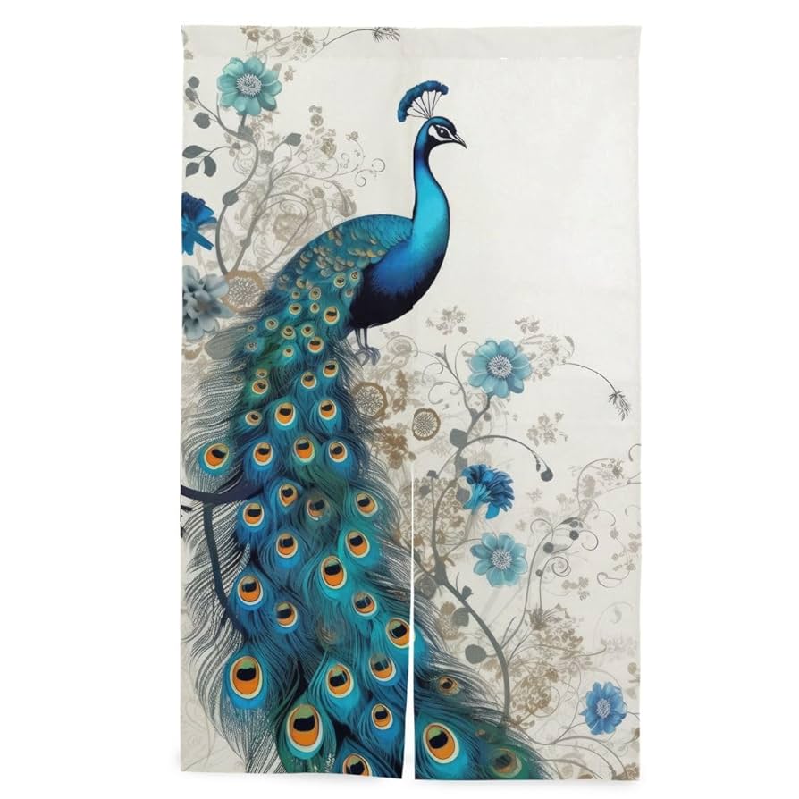 Amazon｜MiaoLD のれん 孔雀 クジャク 羽毛 エレガント 中国風