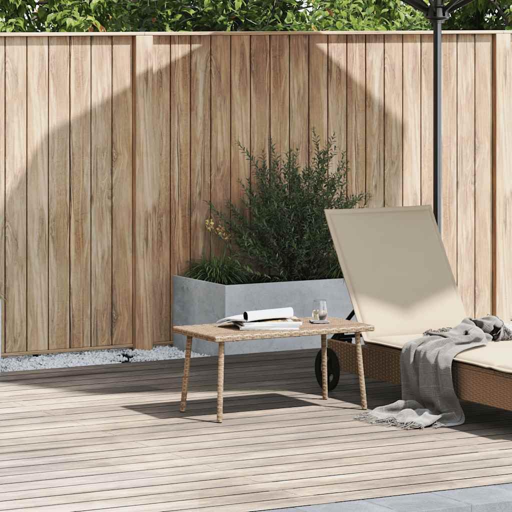 Rechteckiger Couchtisch Beige 80x40x37 cm Poly Rattan | Pulverbeschichteter Stahlrahmen, Witterungsbeständig, Pflegeleicht, Ideal für Terrasse