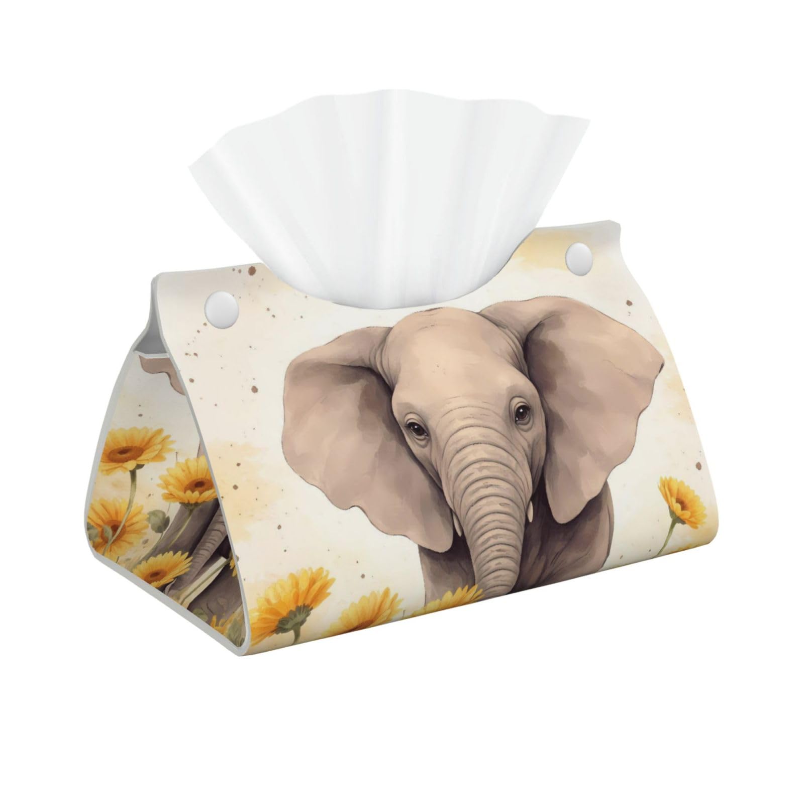 Elephant and Sunflower Long Tissue Box Cover Holder Home Decor Aesthetic 7.87'' x 5.12'' x 0.98''