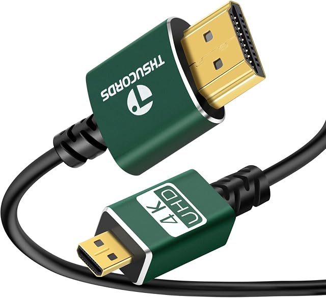 Thsucords Micro HDMI to HDMI Cable 10FT(3M), Ultra Slim & Flexible HDMI Micro Cable Supports 3D/4K@60Hz/18gbps/2160P/1080P