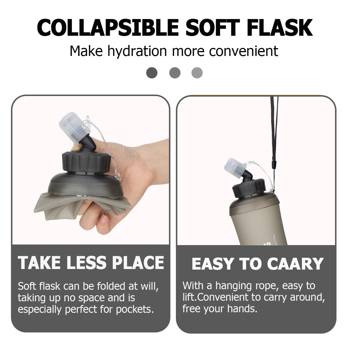 WRELS Weiche TPU-Wasserflaschen, BPA-frei, faltbar, mit breiter Öffnung für Laufweste, leicht, faltbar, Wasserflasche für Laufen, Marathon, Trail-Wandern, 350 ml / 500 ml, 2 Packungen