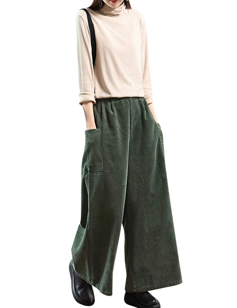 Youlee Donna Inverno Vita Elastica Corduroy Pantaloni Pantaloni a Gamba Larga