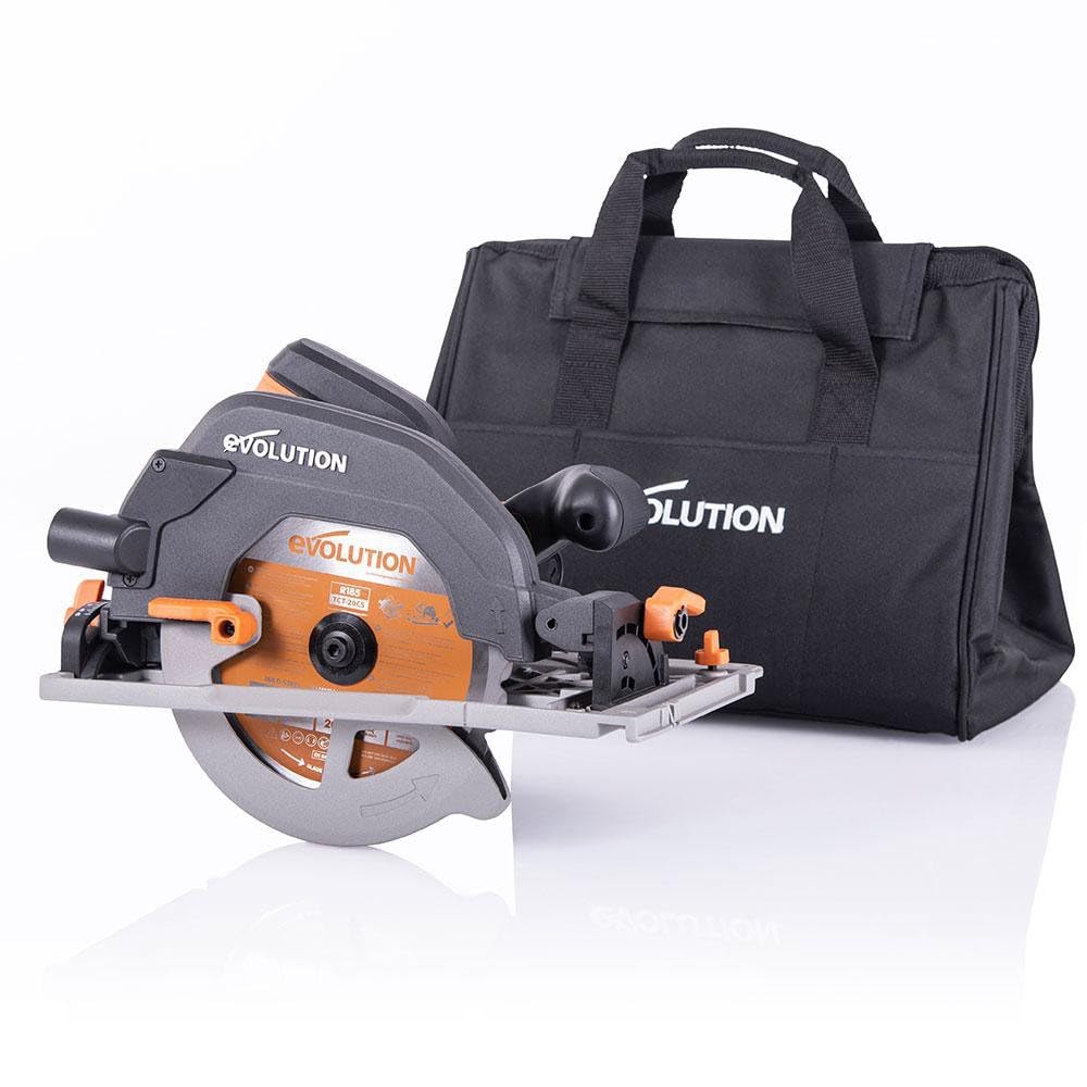 Evolution Power Tools - R185CCSX+ Sega Circolare Multi-Materiale 185 mm Compatibile con Binario Guida (Pacchetto Plus con Custodia da Trasporto), 230 V