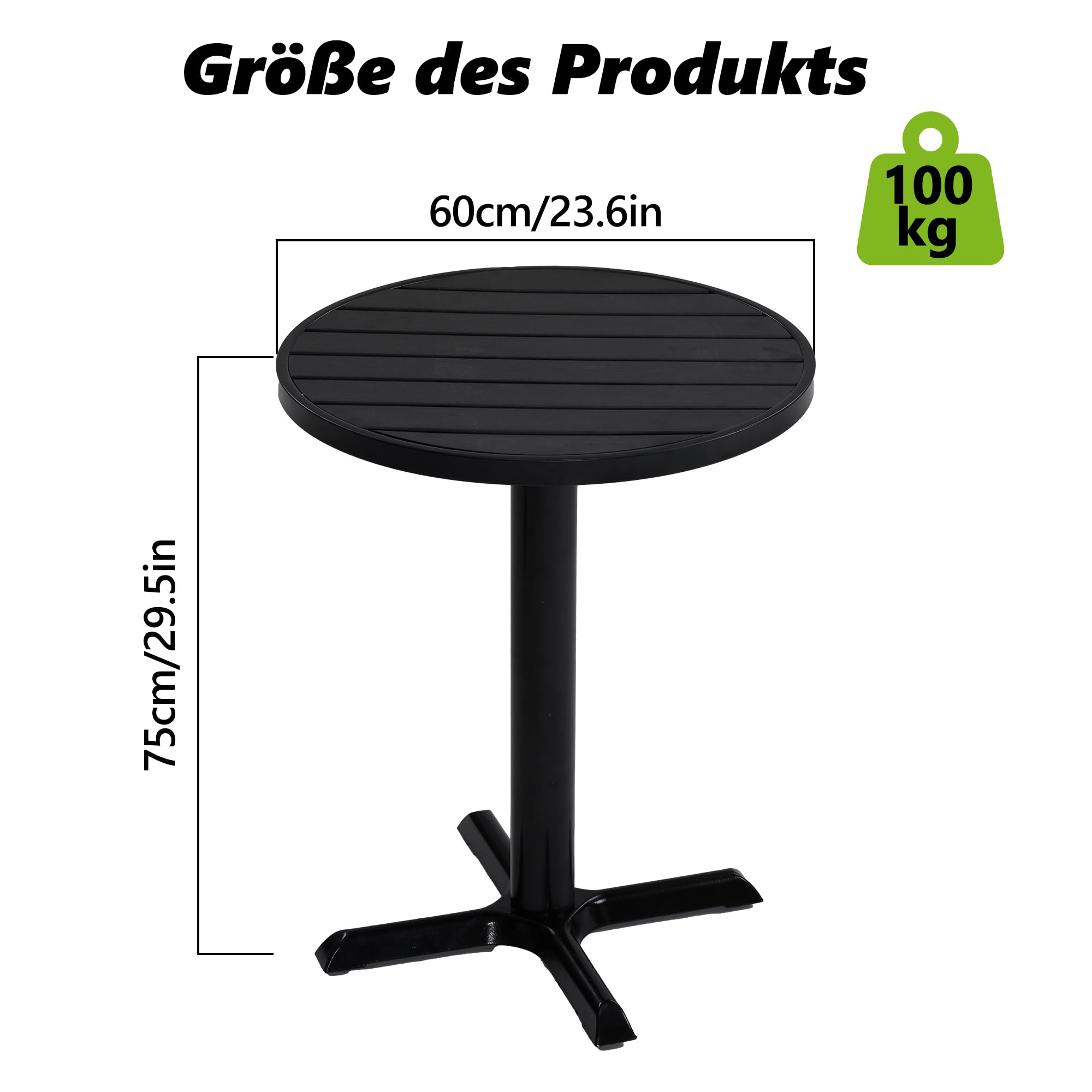 Mingone Gartentisch Rund, Balkontisch 60x60cm, Schwarz