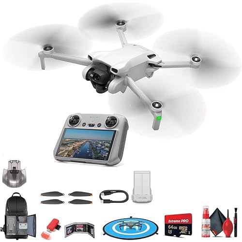 DJI Mini 3 with DJI RC Remote (CP.MA.00000587.01) Lightweight Foldable 4K Camera Quadcopter + 64GB Extreme Pro Card + BackPack + Landing Pad + Card Reader + Cleaning Kit + Memory Wallet + More