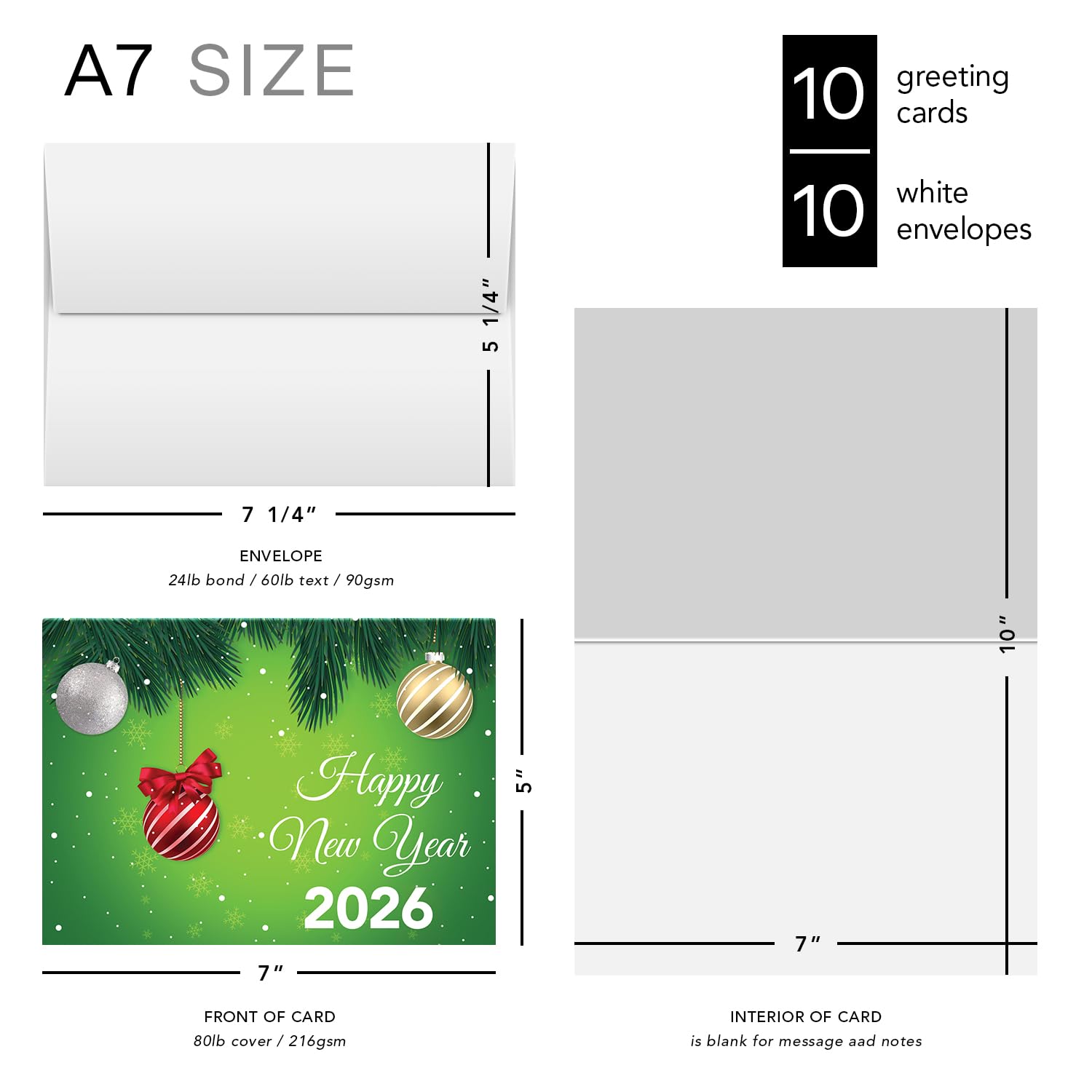 S Superfine Printing 2017 Feliz Año Nuevo Tarjetas y sobres en 80 Lb. Tarjeta Stock.25 de cartas y 25 sobres por paquete (5 X 7)