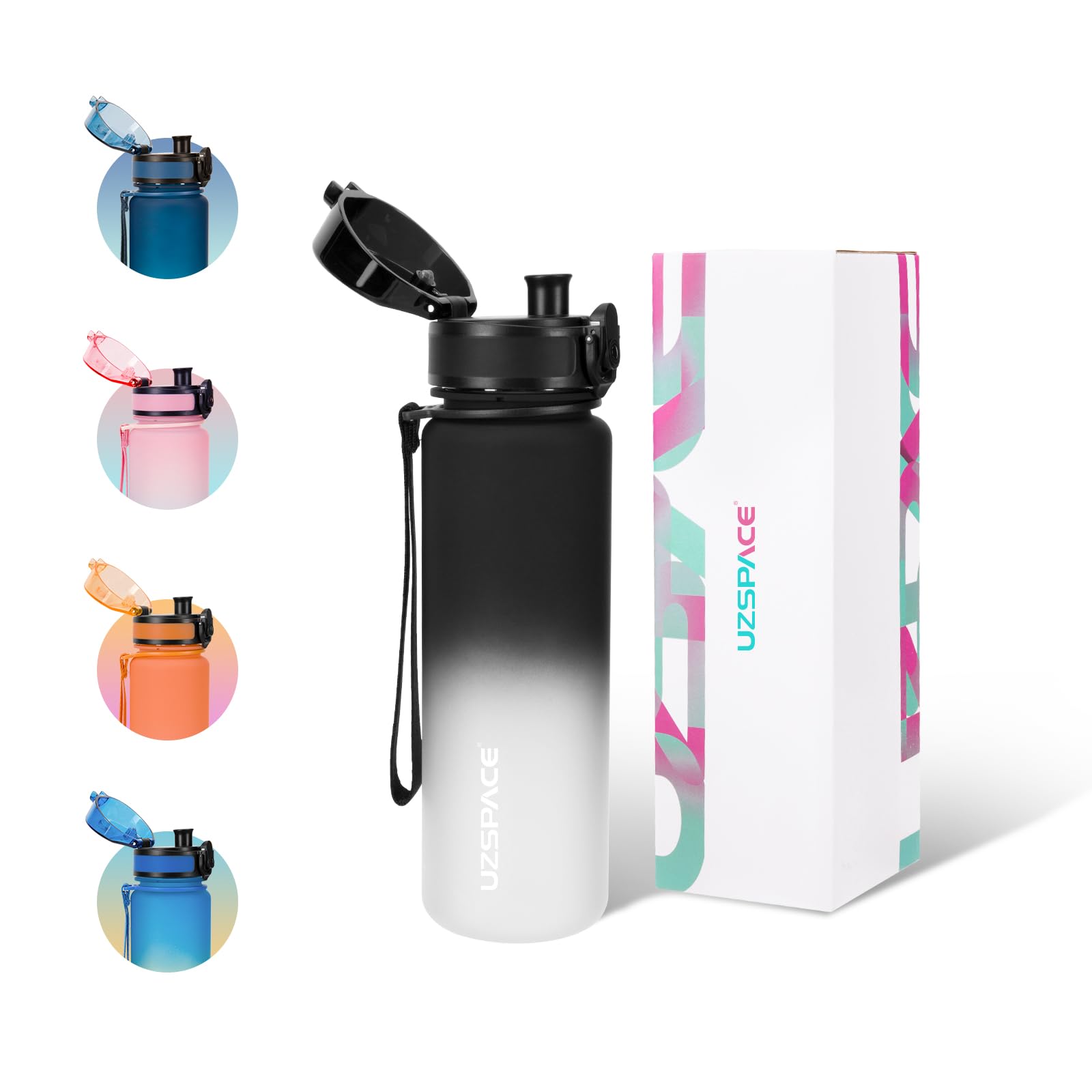UZSPACE Botella Agua Deportiva,500ml/800ml/1000ml/1.5l, Tritan Botella Agua Sin BPA. Evitar Fugas de Agua y Ideal para el Ejercicio y los Deportes al Aire Libre — view 53