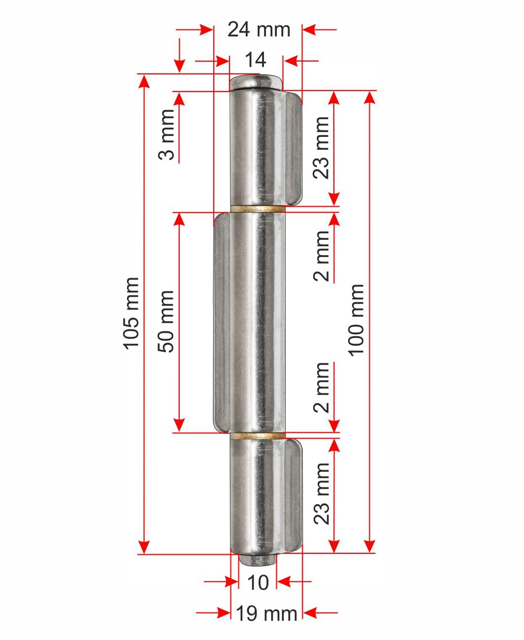 Zawias spawalniczy 100 mm A2 stal szlachetna 3-częściowy z wyjmowanym trzpieniem (10 sztuk 100 mm)