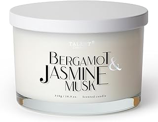 Bougie parfumée, bougies TALENT, cire de soja 100% naturelle, 3 mèches, cadeaux de bougies pour femmes et hommes, bougie d'aromathérapie, bougie en pot de 10,93 oz, Bergamote et Jasmin musc