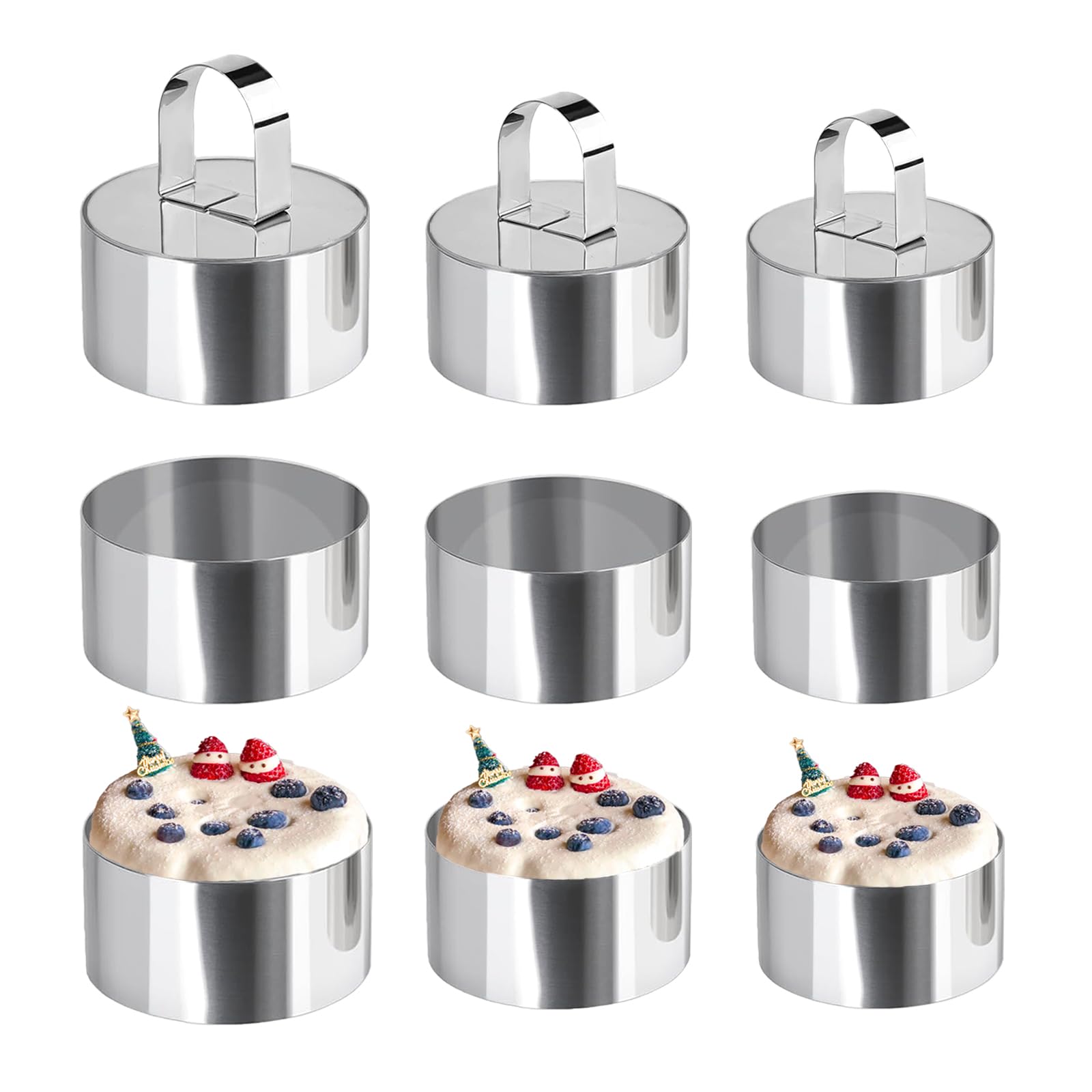 Uncle Jack 9 moldes redondos de acero inoxidable con empujador, para herramientas de cocina, repostería (incluye 9 anillos y 3 empujadores)