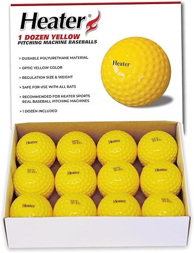 Miniatura 2 de Heater Pelotas de béisbol amarillas con hoyuelos, 1 docena, material de poliuretano, color amarillo óptico, para uso en máquinas de lanzamiento de