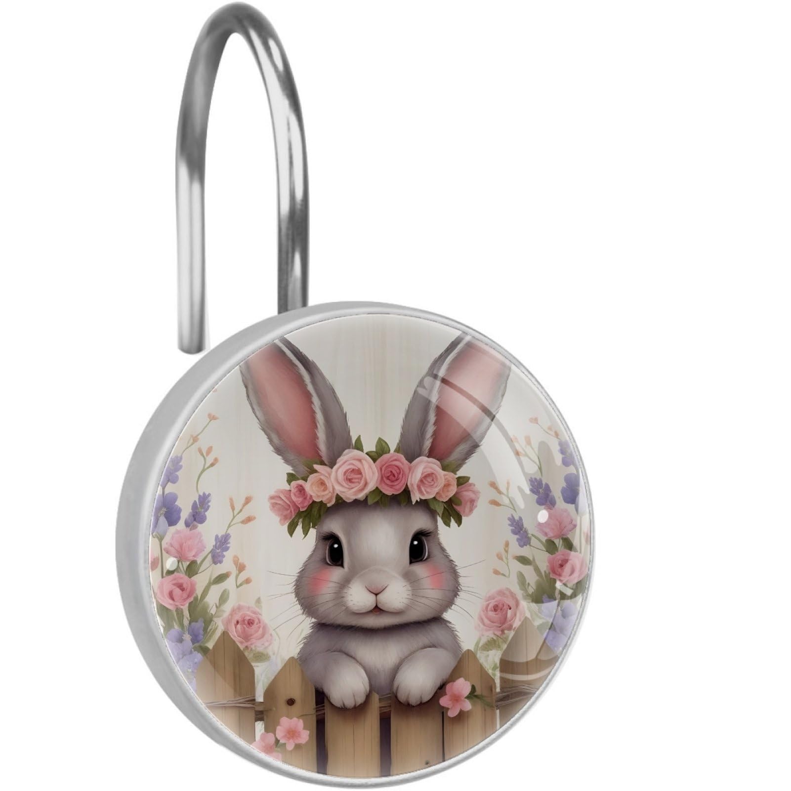 VAPOKF Shower Curtain Hooks, 12PCS Easter Bunny Rose Shower Curtain Hook for Bathroom Decors Home Bedroom