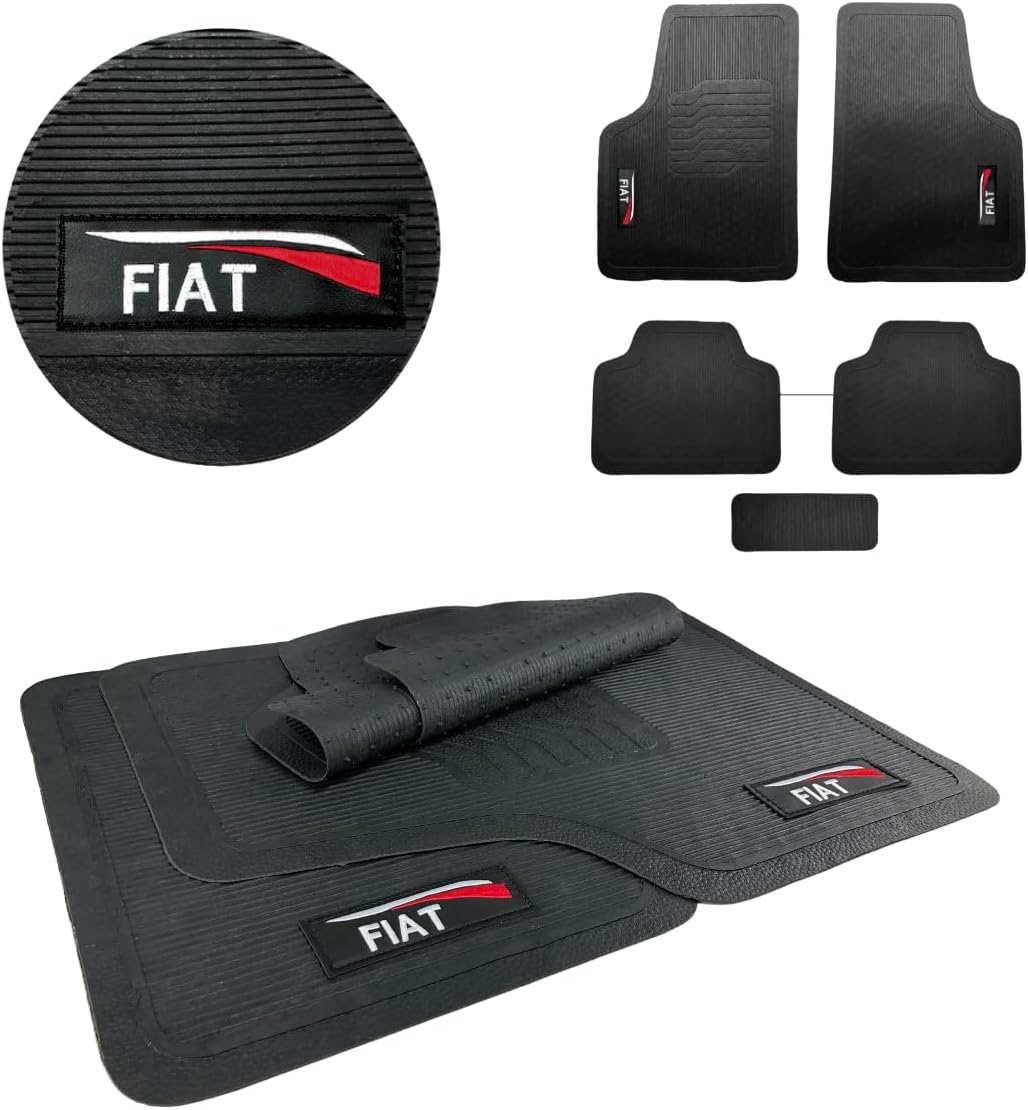 Jogo de Tapete Borracha Automotivo Universal Compativél para Uno Mile Way Argo Palio Fire Attractive Strada Working Trekking Toro Siena Mobi Idea Doblo 5 Peças Bordado Com Logo