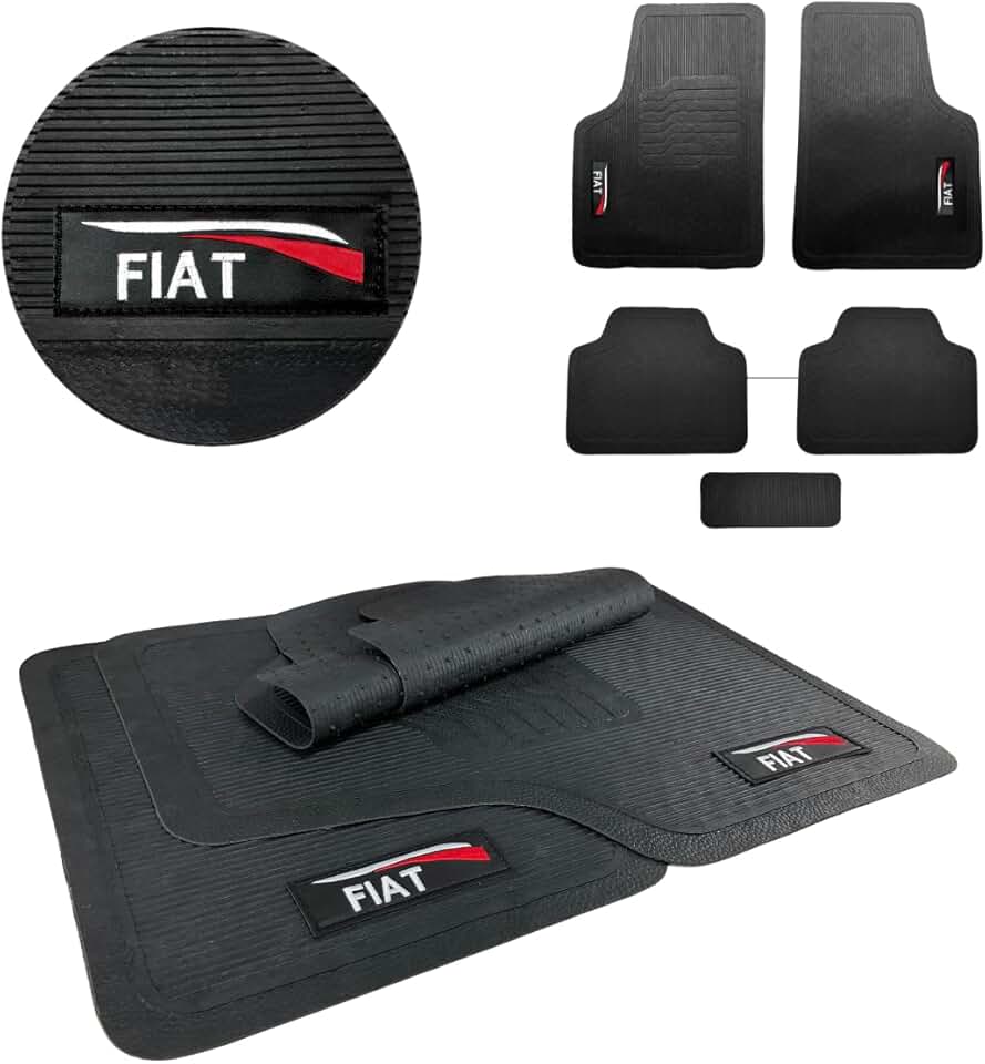 Jogo de Tapete Borracha Automotivo Universal Compativél para Uno Mile Way Argo Palio Fire Attractive Strada Working Trekking Toro Siena Mobi Idea Doblo 5 Peças Bordado Com Logo