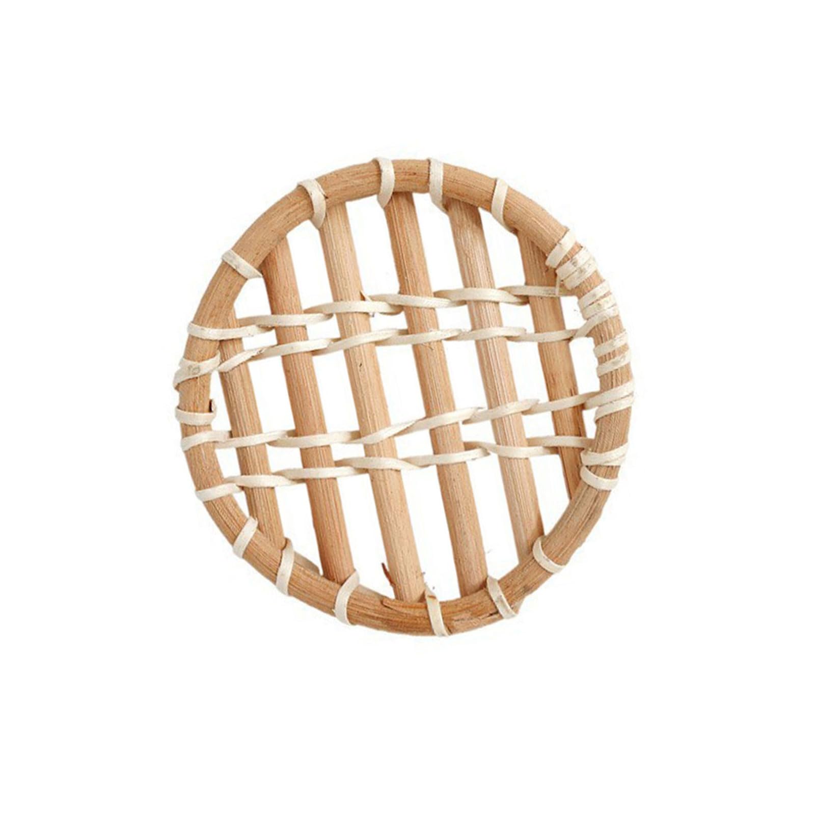 Tsophreniq Artistic Woven Tea Coasters Pad Weaving Dining Table Insulating Mat Round Placemat for Desktop Artistic Rattan Coasters Insulating Mat