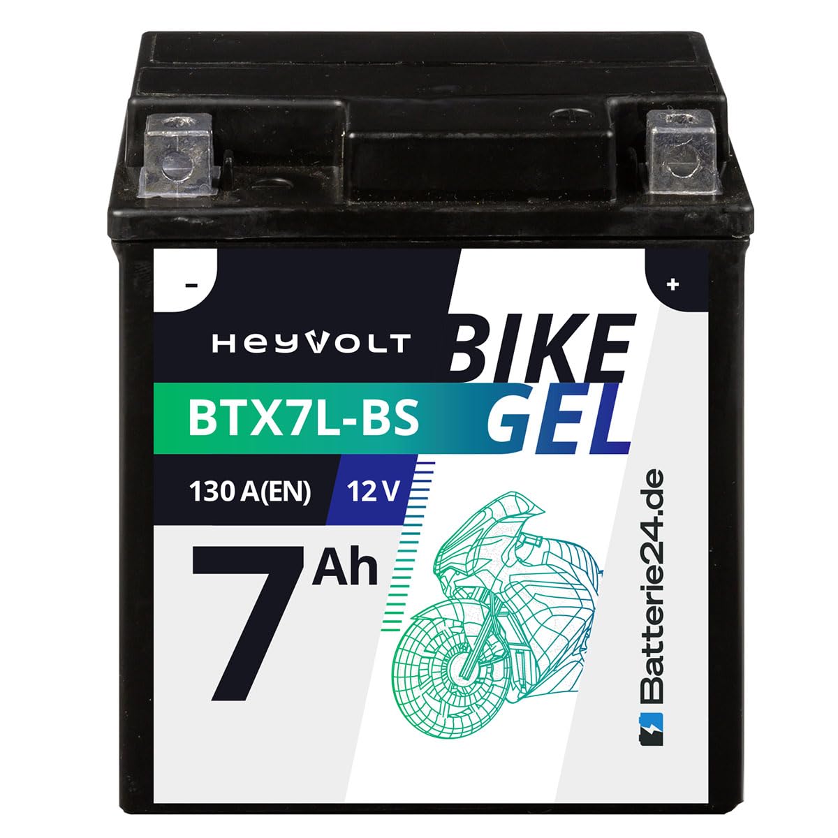 HeyVolt GEL Motorradbatterie 12V 7Ah 50614 BTX7L-BS YTX7L-BS CTX7L-BS FTX7L-BS HTX7L-BS DTX7L-BS