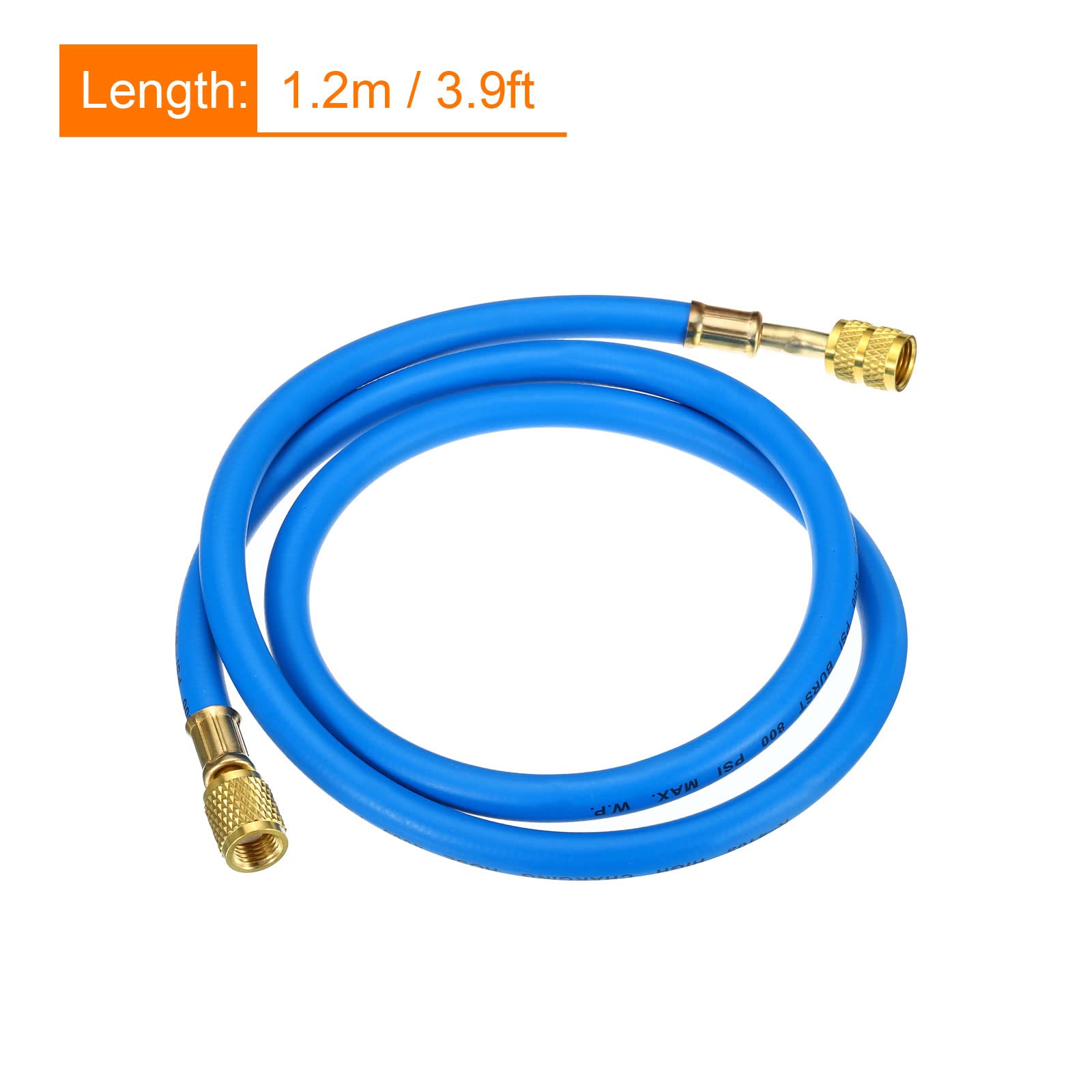 PATIKIL 5/16 SAE a 1/4 SAE Refrigerante Ricarica Flessibile, 3.9ft 800PSI HVAC Tubo per Aria Condizionatore Collettore Manometro Refrigerazione Manutenzione, Blu