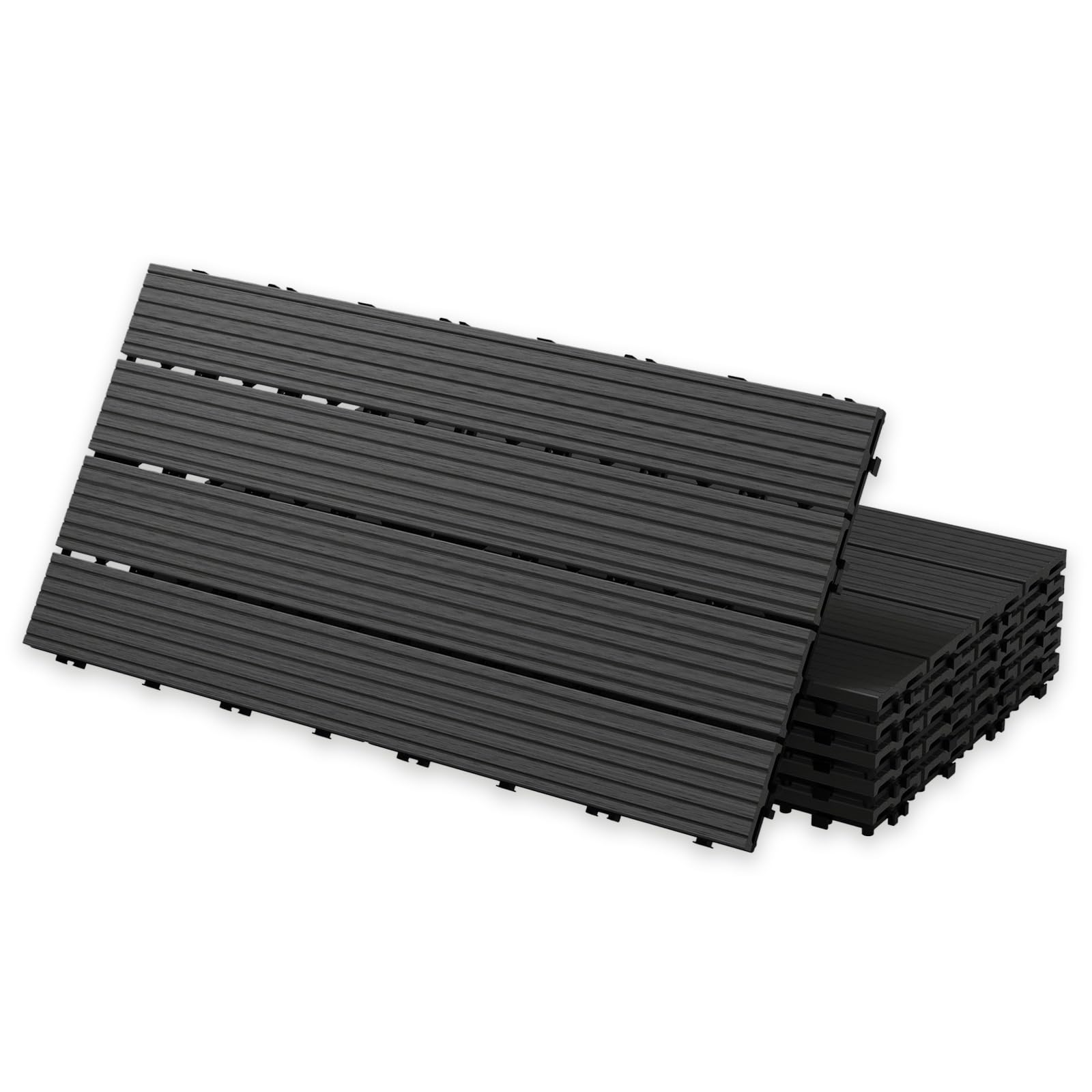 YOEVU - Baldosas de Exterior de Madera Composite WPC | Antideslizantes y Resistentes al Agua | Fácil Instalación | 1.08m² | Set de 6, Patio y Jardín, 30X60cm (Antracita)