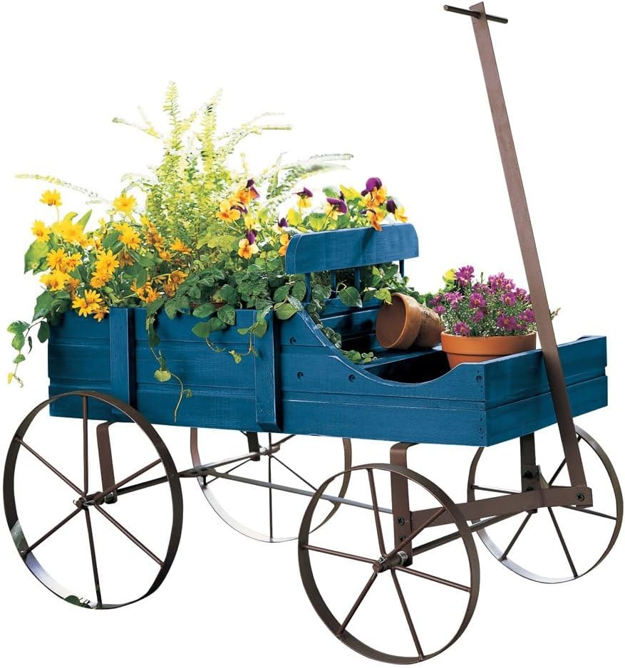 Collections EtcAmish Wagon Decorative Indoor/Outdoor Garden Backyard Planter, Blue