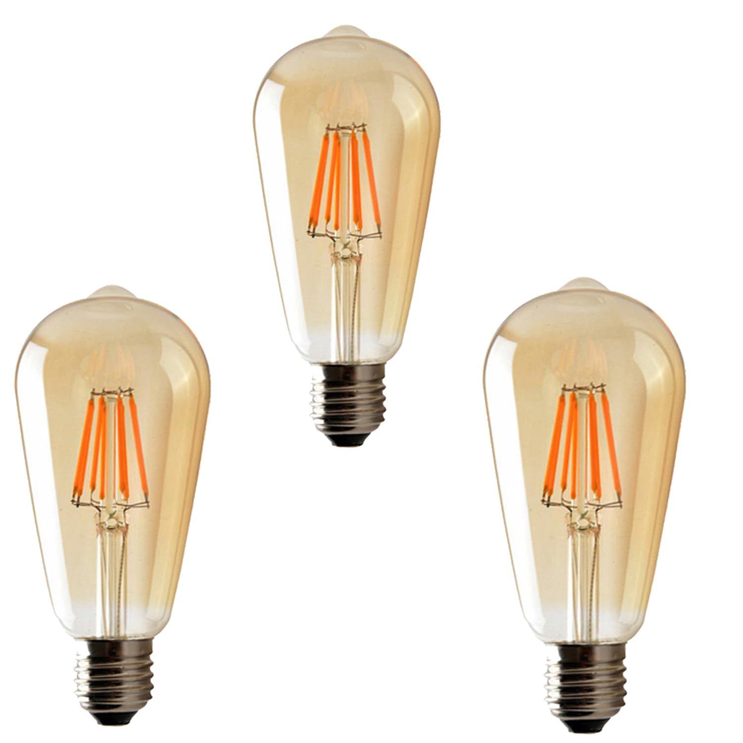 LEDSone 3‑Pack LED Edison Bulb ST64, 4W E27 2700K Warm White, Vintage Amber Glass, Dimmable LED Filament, Antique Retro Style Light, 240V, 40W Equivalent for Pendant, Café, Bar, Home Décor