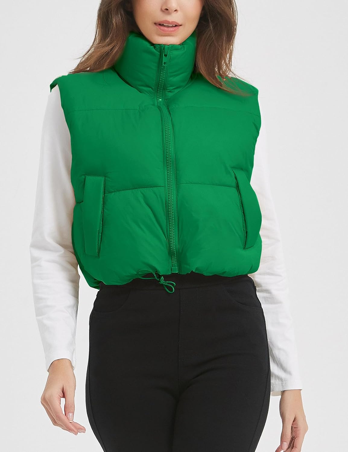 Flygo Puffer Vest Women Cropped Vest Zip Up Stand Collar Sleeveless Lightweight Winter Down Vests Jacket - Image 2