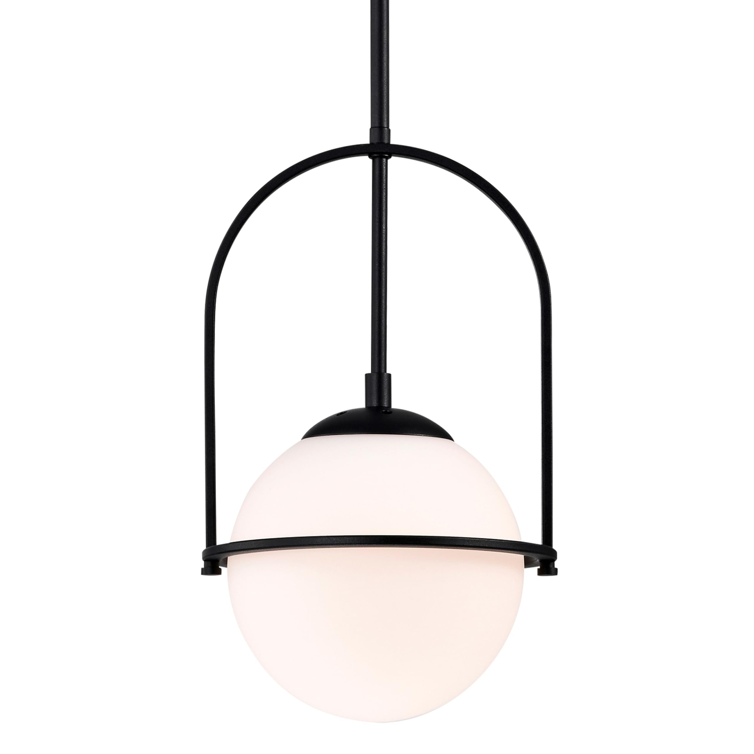Alighting Black Pendant Light with 18cm Milk Glass Globe, Adjustable Gold Ceiling Lights Mid Century Pendant Light for Dining Room, Kitchen Island, E14 Bulb(Not Included)