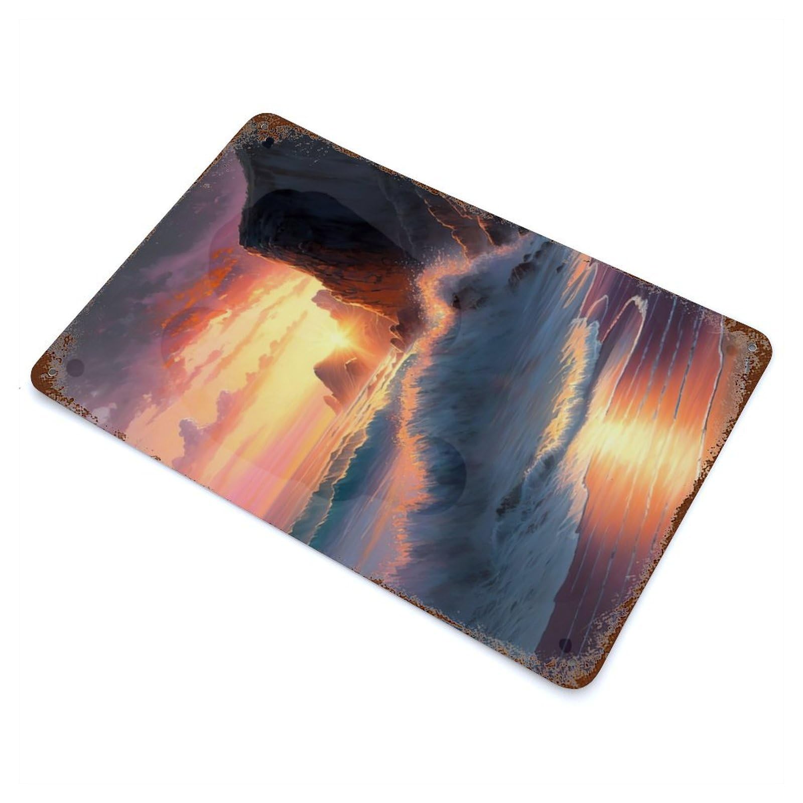 Coastal Landscape Rusty Metal Tin Sign 11.8"x7.9", Ideal for Patio, Garden Room And Bar Decor