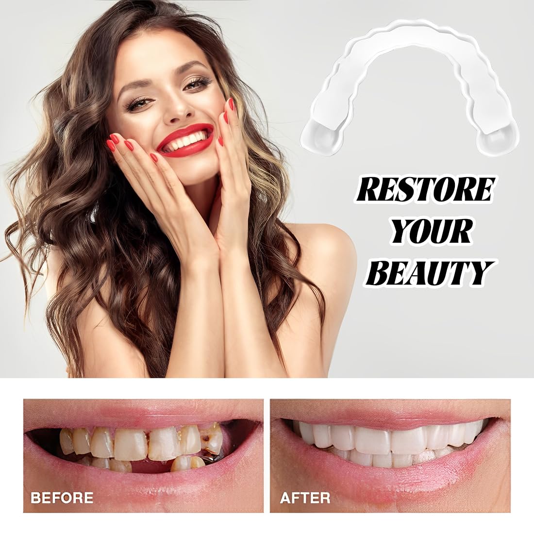 2 Pair Superiore Inferiore Denti,Faccette Denti Cosmetici,Superiore Inferiore Denti Cosmetici,Denti Temporanee,Cosmetici Copertina Orale Sbiancamento Dentale per Uomini e Donne