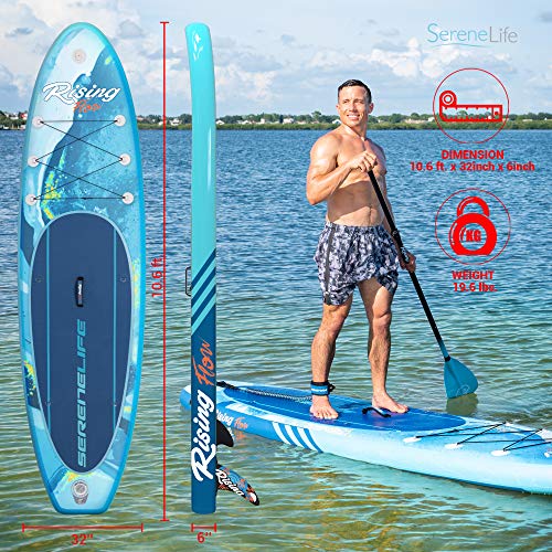 Serenelife Inflatable Stand Up Paddle Board (6 Inches Thick) With Premium Sup Accessories & Carry Bag | Wide Stance, Bottom Fin For Paddling, Surf Control, Non-Slip Deck | Youth & Adult Standing Boat #TOP1