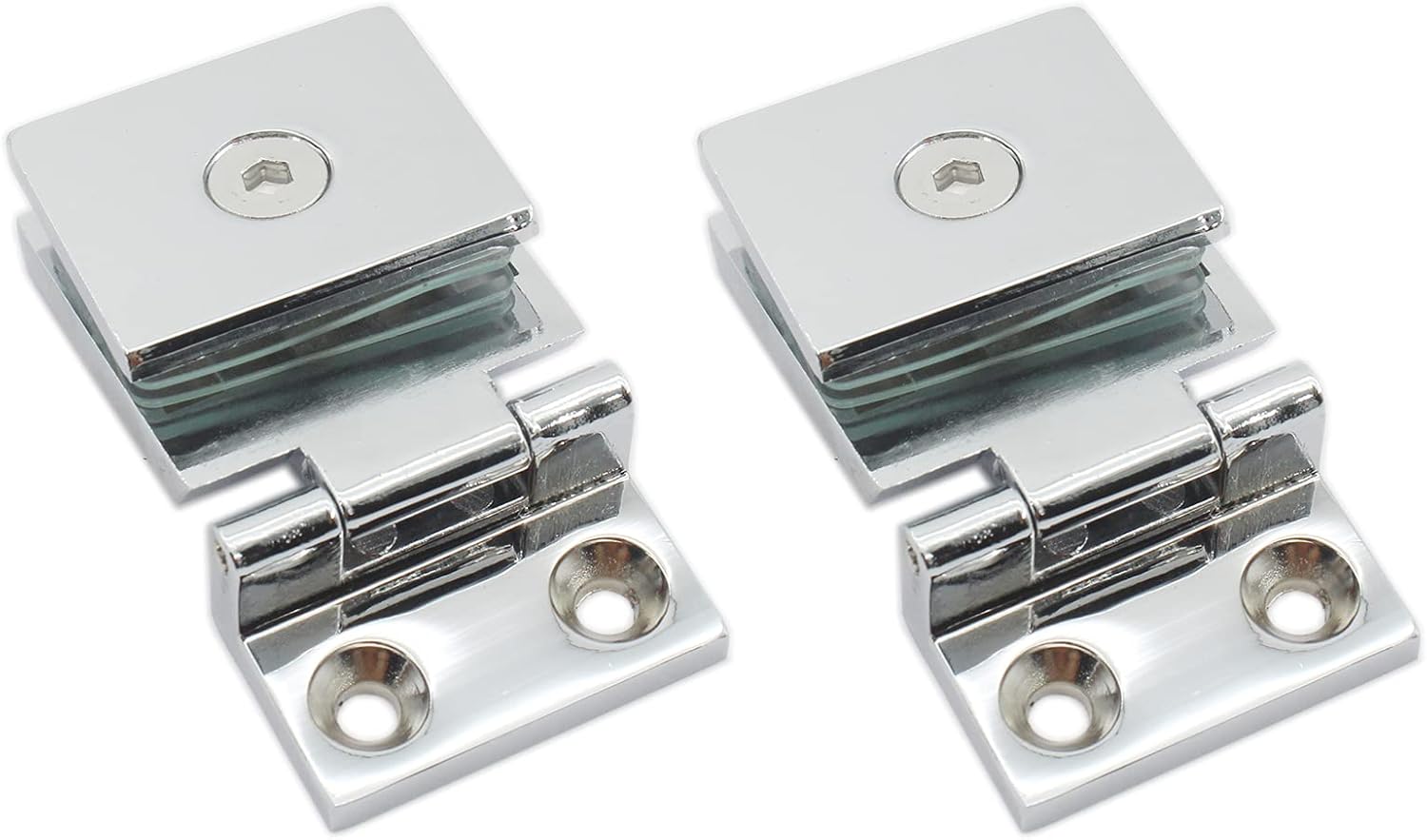 2 Pack Glass Door Hinge, TTZEZE 90 Degree Shower Door Hinges Heavy Duty Glass Door Cupboard Showcase Cabinet Gate Clamp Glass Door Clamps Replacement Parts, Zinc Alloy Brushed Finish for 5-8mm Glass