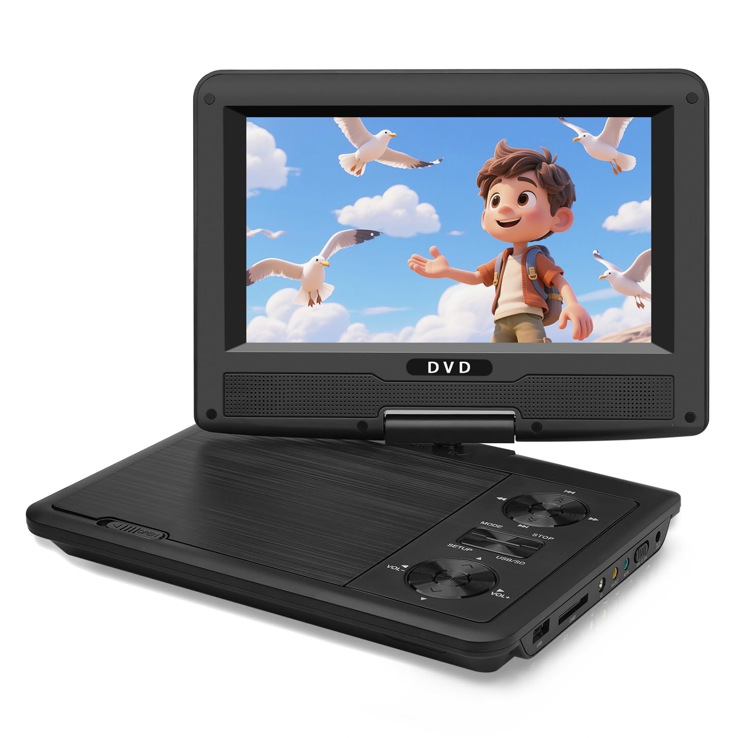 11.5" Portable DVD Player for Kids & Car Travel – 9 inch Swivel IPS Screen, 5-Hour Battery, CD/DVD/USB/SD Support, Region Free w/Headrest Mount & Remote