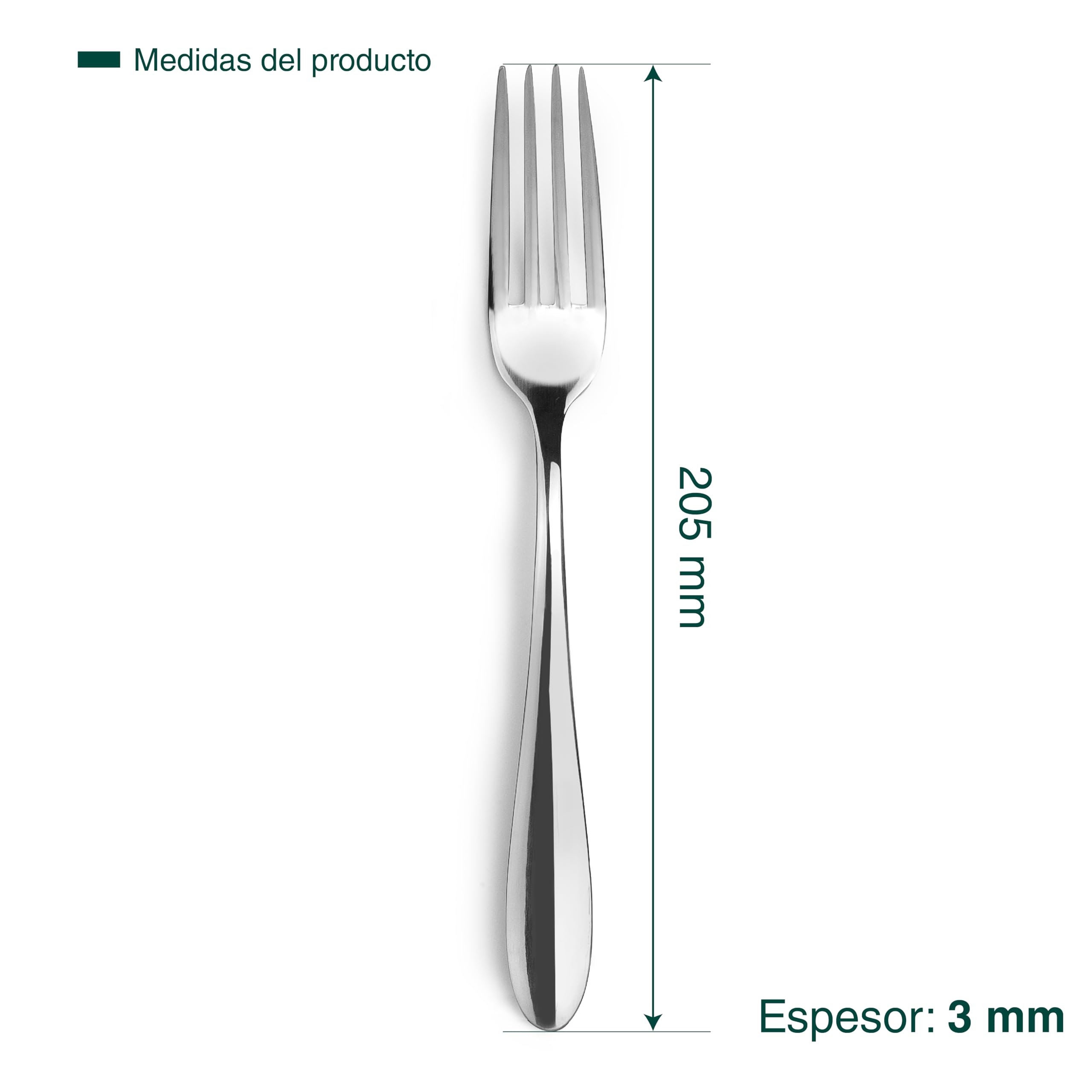 JAY - 11086002 - Pack de 12 Tenedores de Mesa, Colección Ébano, 205 mm, Acero Inoxidable 18/10, Espesor 3 mm, Equilibrio y Estilo para Uso Profesional, Fabricado en España
