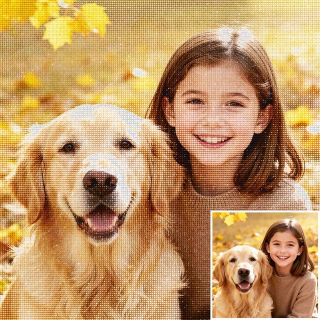 Rainsar Custom Diamond Painting Kit, Personalized Diamond Art with Your Own Photo, DIY Craft with Square or Round Beads, Complete Set with Canvas, Tools, 50x60cm