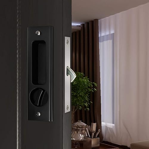 Miniatura 5 de Cerradura de puerta de granero, cerradura de puerta corredera de aleación de zinc, juego de manijas de cierre de cerradura de puerta de baño,